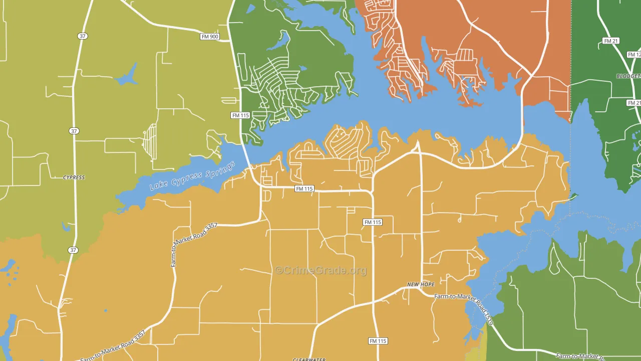 Scroggins, TX Map of Robbery Rates