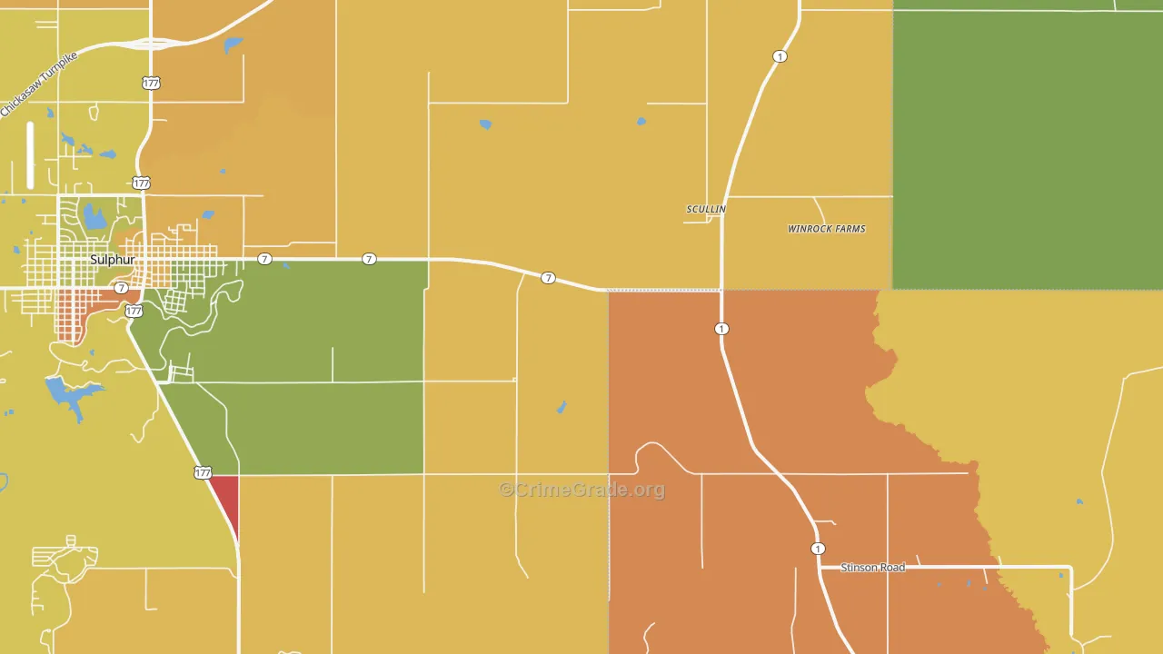 Scullin, OK Map of Robbery Rates