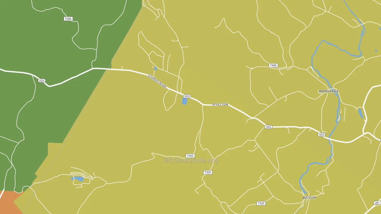 Scullton, PA Map of Robbery Rates