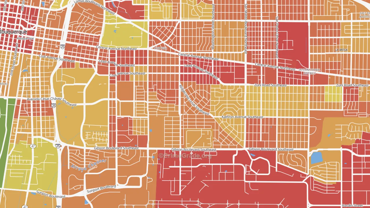 Se Heights, Albuquerque, NM Map of Robbery Rates