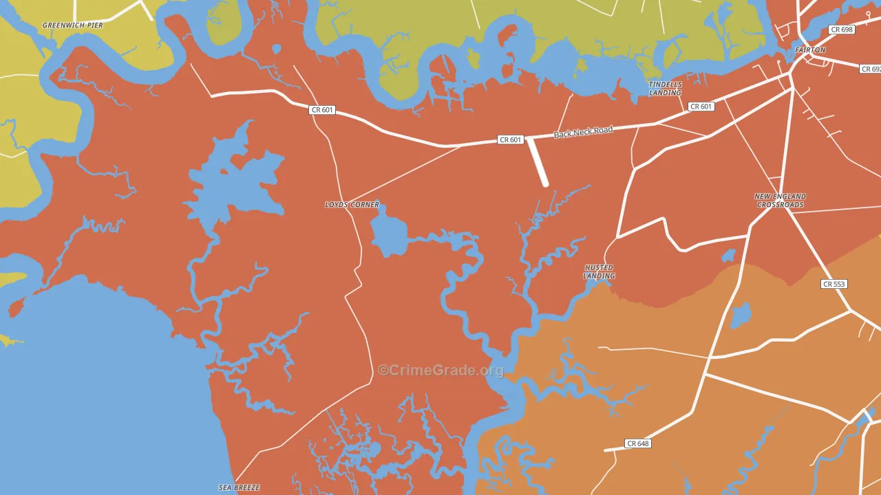 Sea Breeze, NJ Map of Robbery Rates