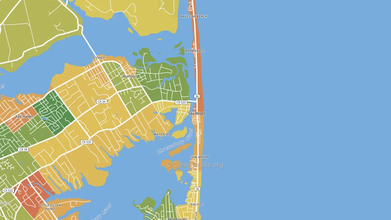 Sea Bright, NJ Map of Robbery Rates