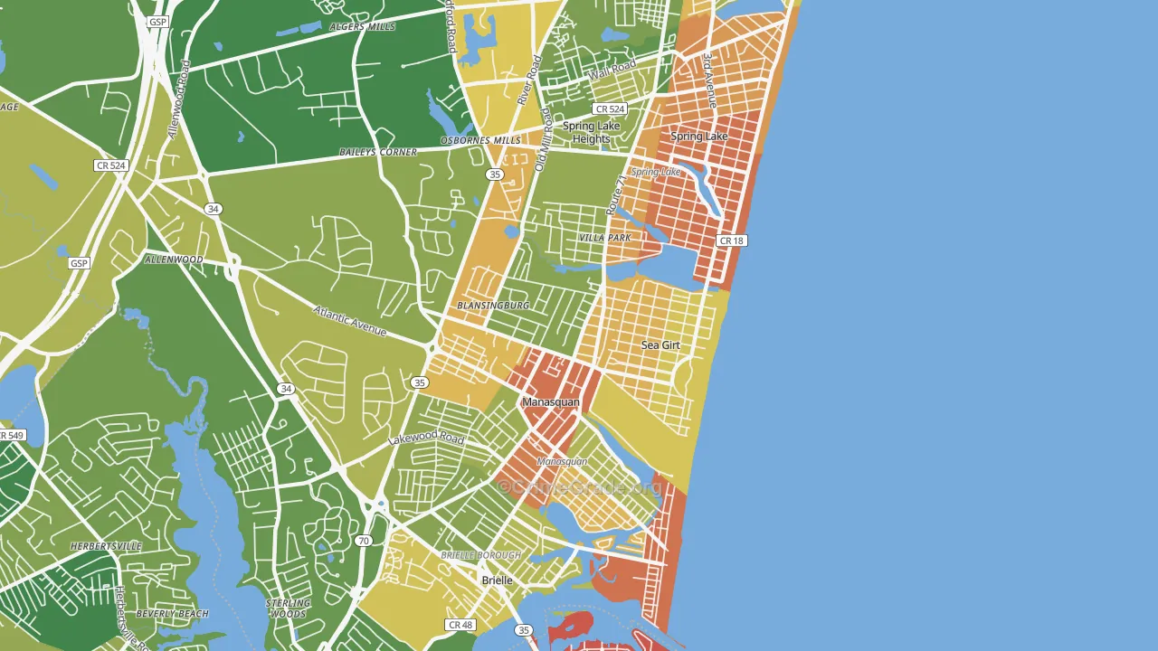 Sea Girt, NJ Map of Robbery Rates