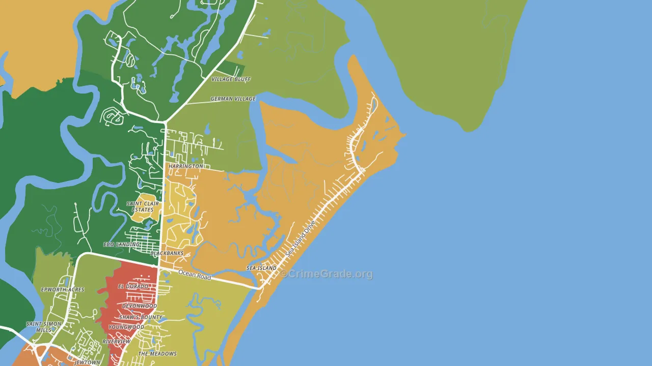 Sea Island, GA Map of Robbery Rates