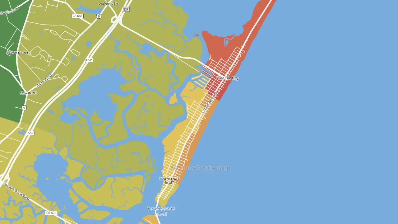 Sea Isle City, NJ Map of Robbery Rates