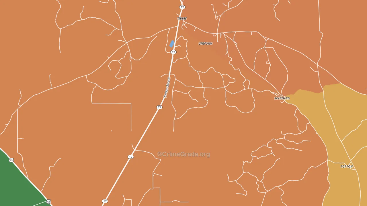 Seaboard, AL Map of Robbery Rates
