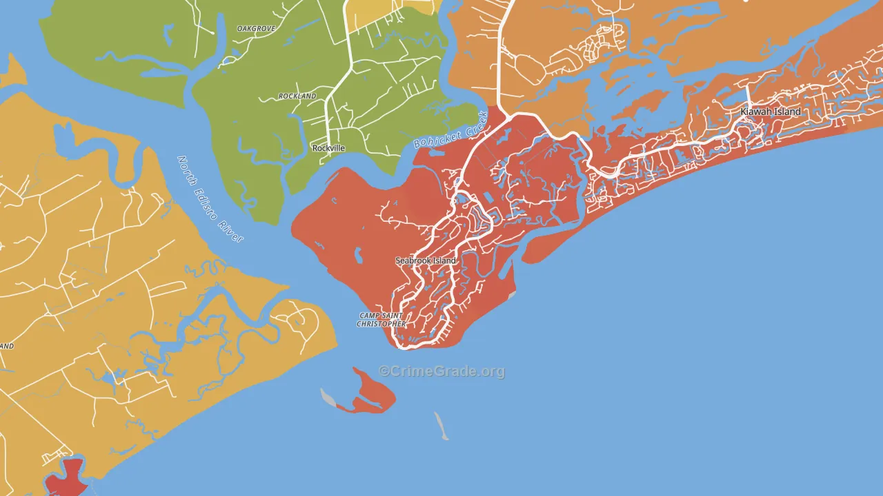 Seabrook Island, SC Map of Robbery Rates