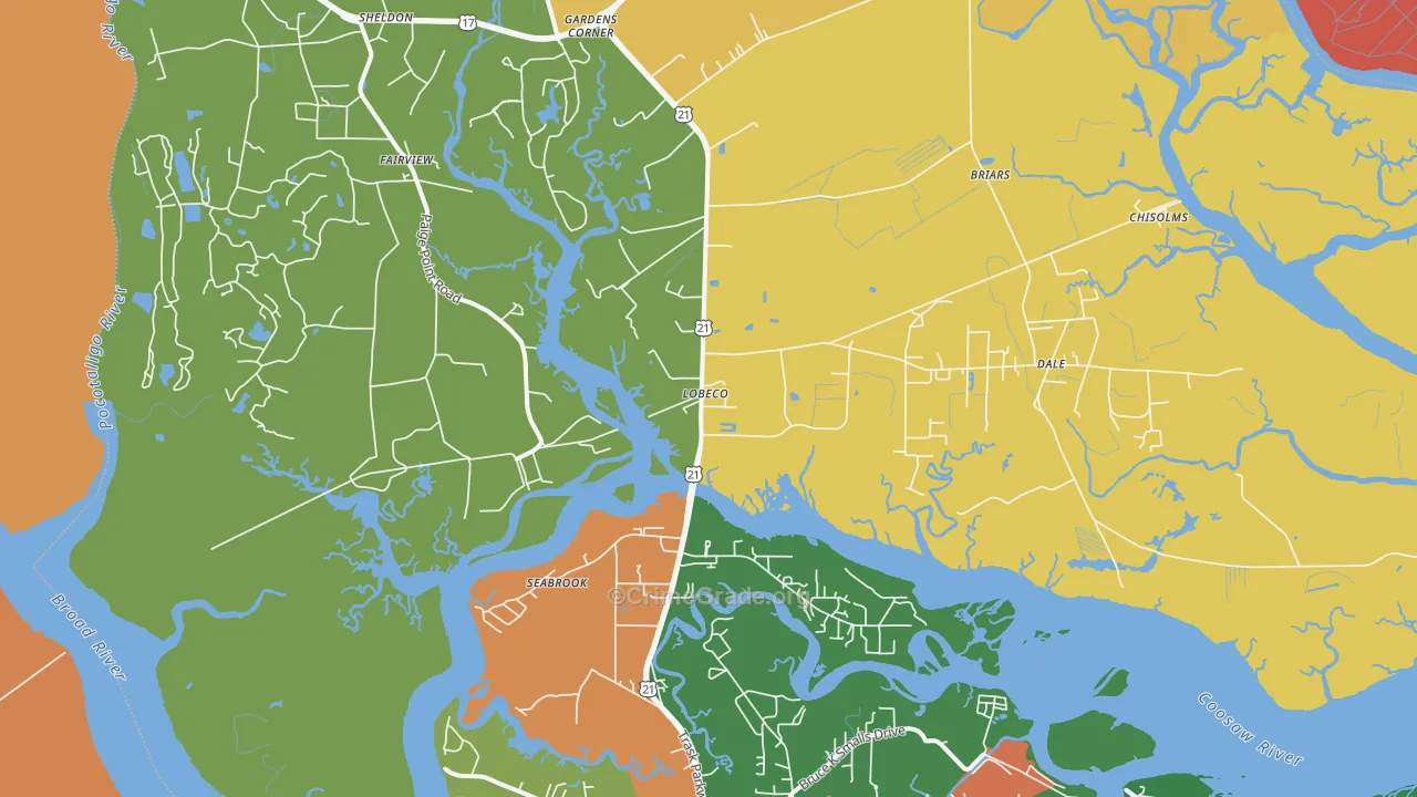 Seabrook, SC Map of Robbery Rates