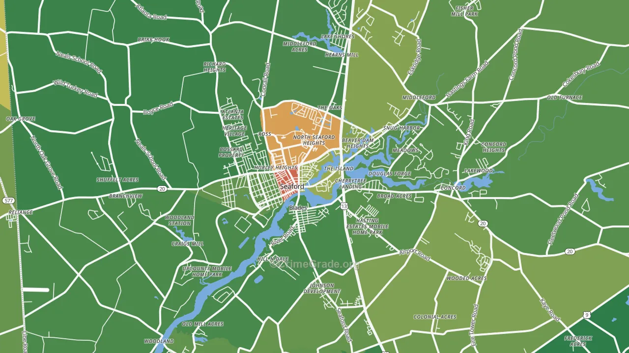Seaford, DE Map of Robbery Rates