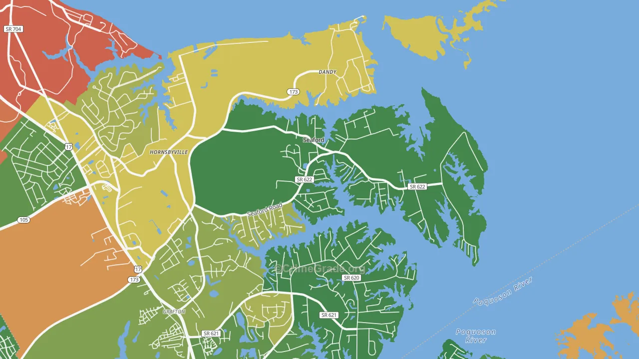 Seaford, VA Map of Robbery Rates