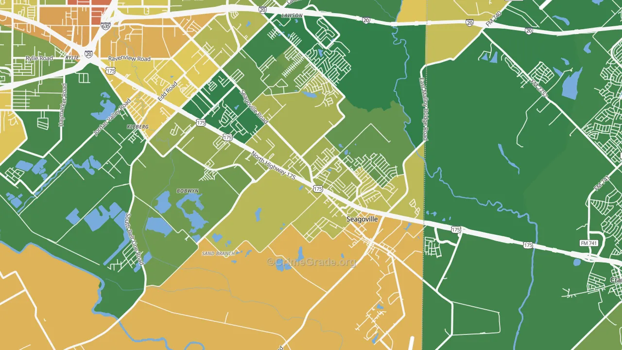Seagoville, TX Map of Robbery Rates