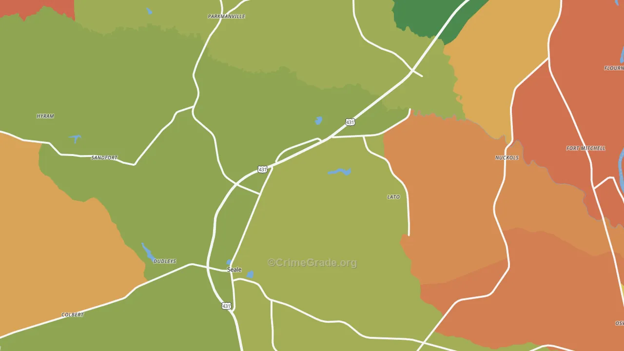 Seale, AL Map of Robbery Rates