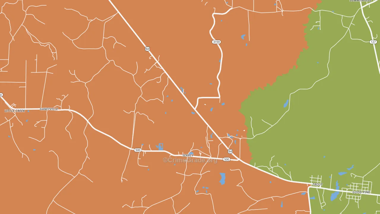 Searcy, LA Map of Robbery Rates