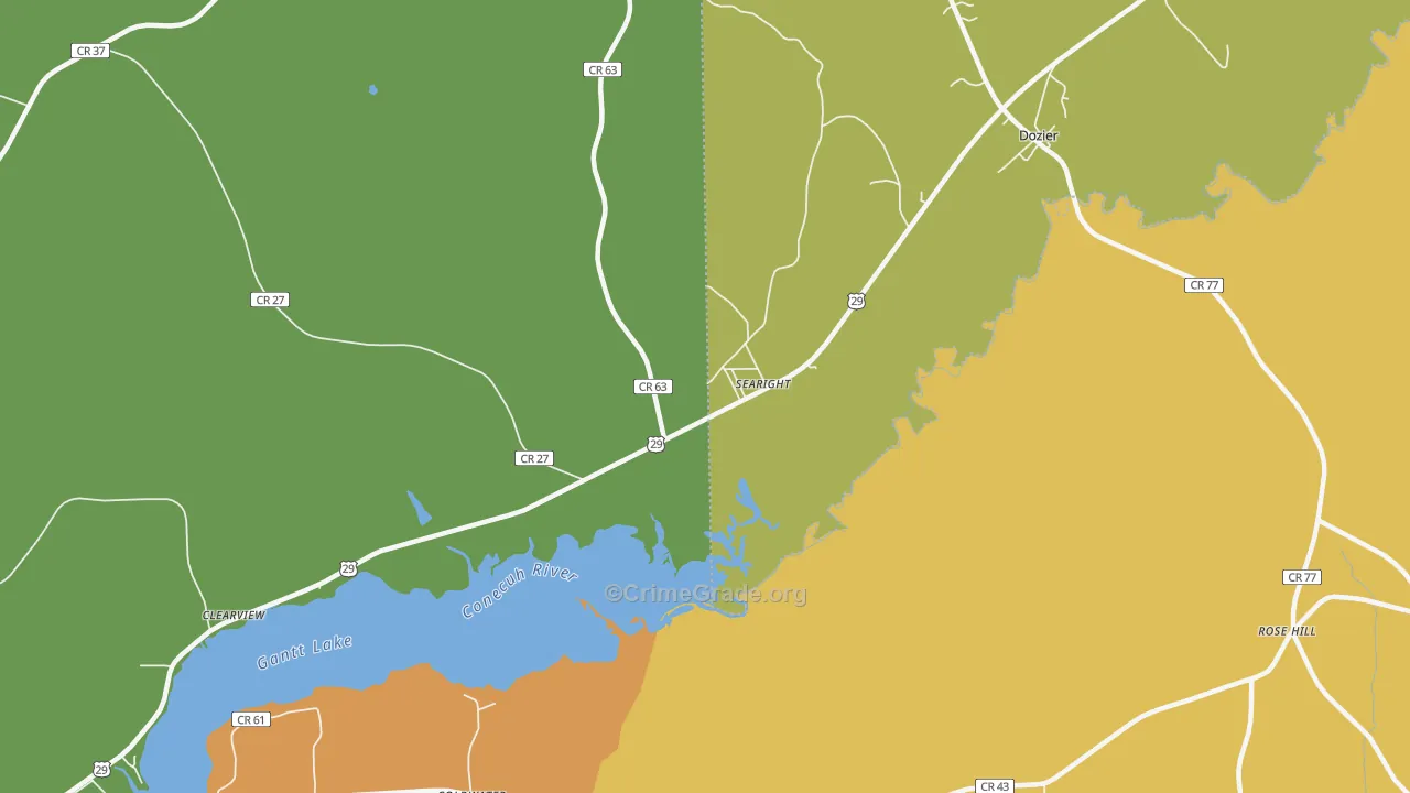 Searight, AL Map of Robbery Rates