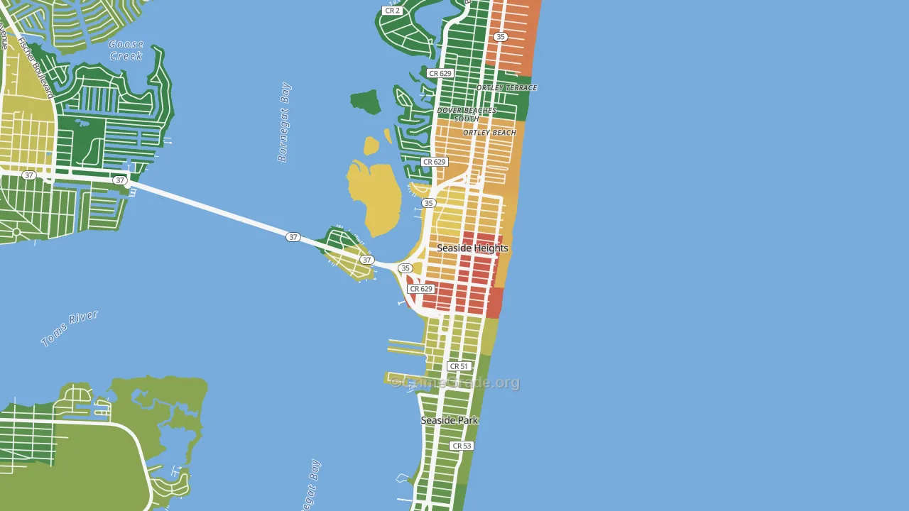 Seaside Heights, NJ Map of Robbery Rates
