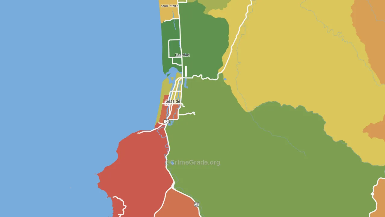 Seaside, OR Map of Robbery Rates