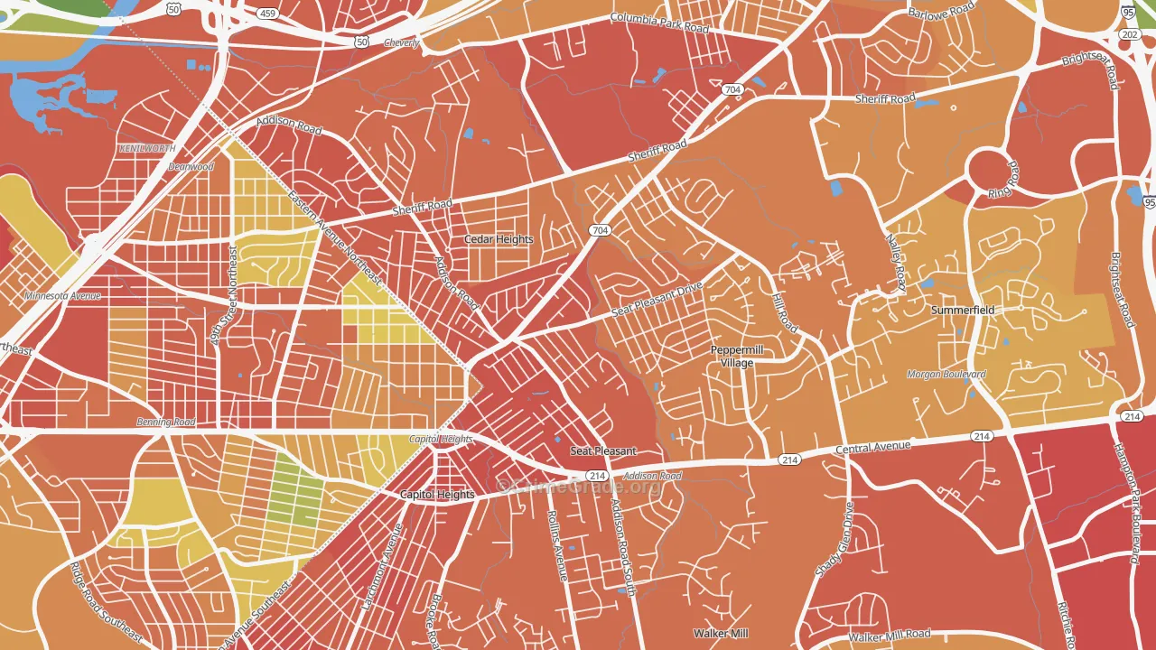 Seat Pleasant, MD Map of Robbery Rates