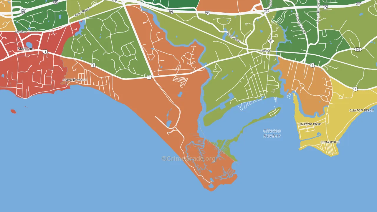 Seaview Beach, CT Map of Robbery Rates