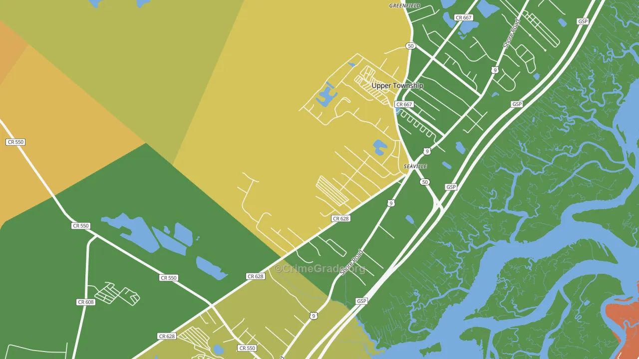 Seaville, NJ Map of Robbery Rates