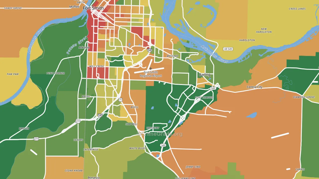 Sebastian County, AR Map of Robbery Rates