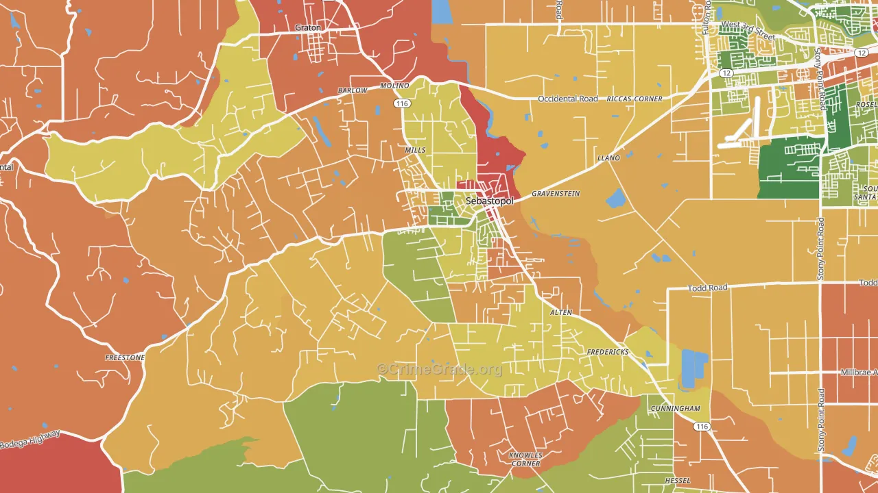 Sebastopol, CA Map of Robbery Rates
