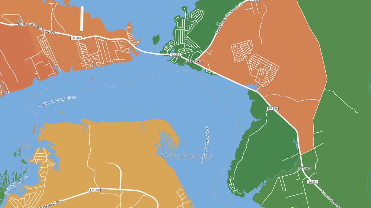 Sebastopol, TX Map of Robbery Rates