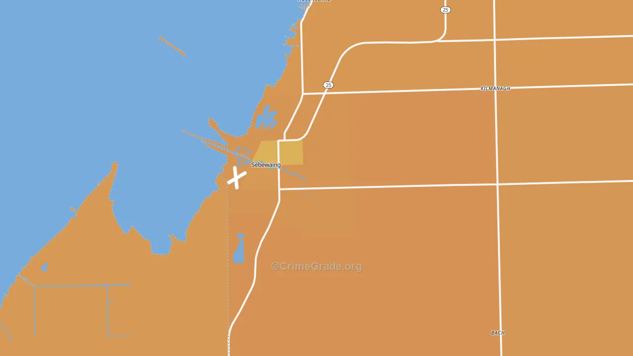 Sebewaing, MI Map of Robbery Rates