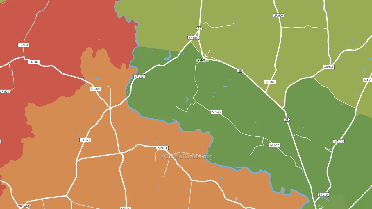 Sebrell, VA Map of Robbery Rates
