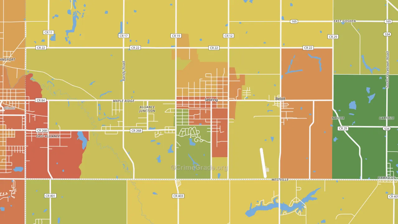 Sebring, OH Map of Robbery Rates