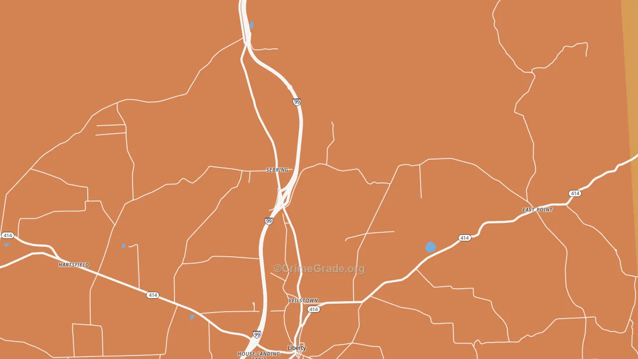 Sebring, PA Map of Robbery Rates