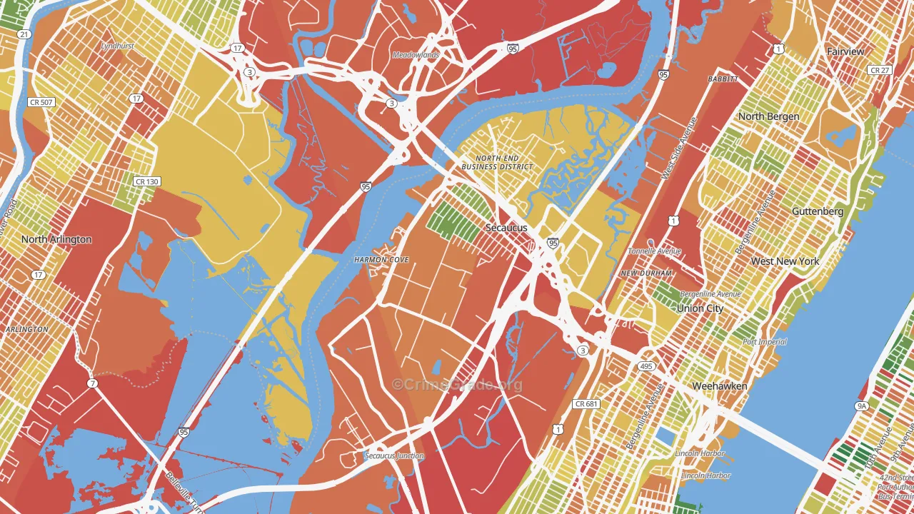 Secaucus, NJ Map of Robbery Rates