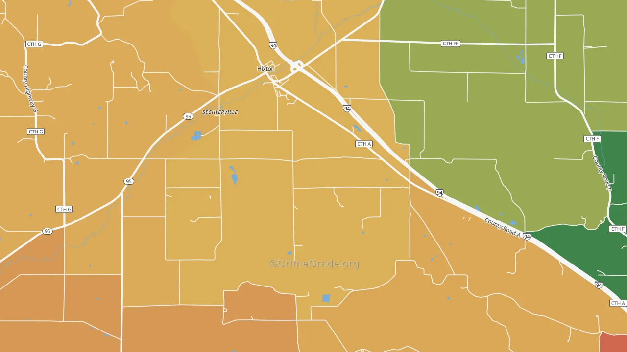 Sechlerville, WI Map of Robbery Rates
