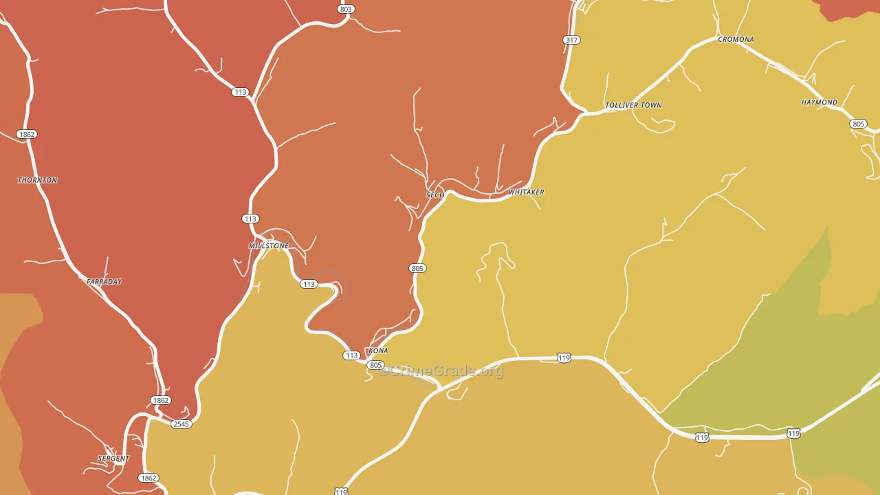 Seco, KY Map of Robbery Rates