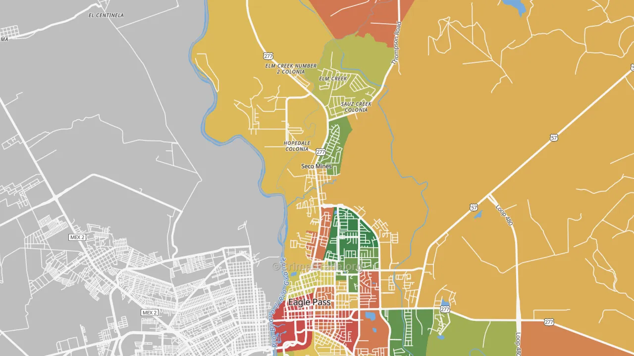 Seco Mines, TX Map of Robbery Rates