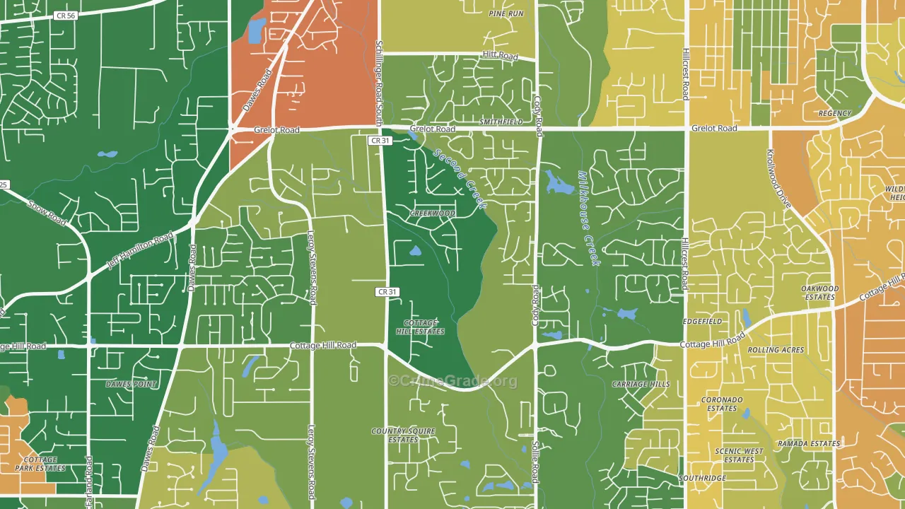 Second Creek, Mobile, AL Map of Robbery Rates