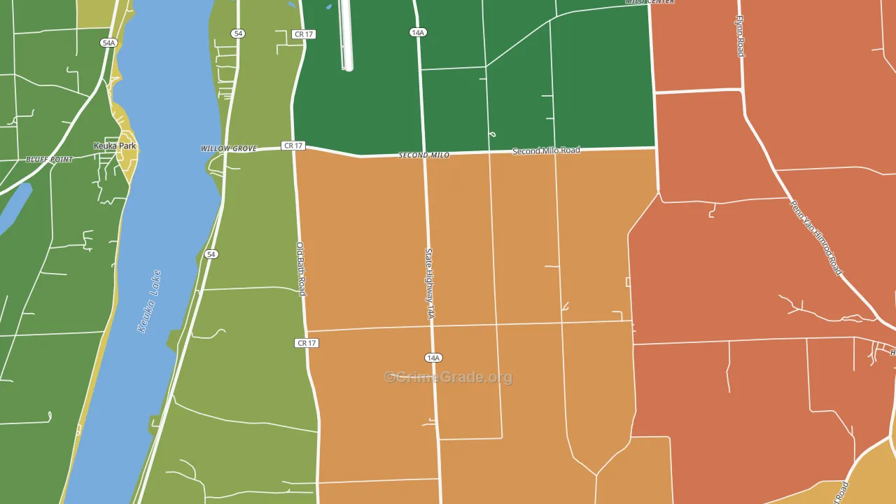 Second Milo, NY Map of Robbery Rates