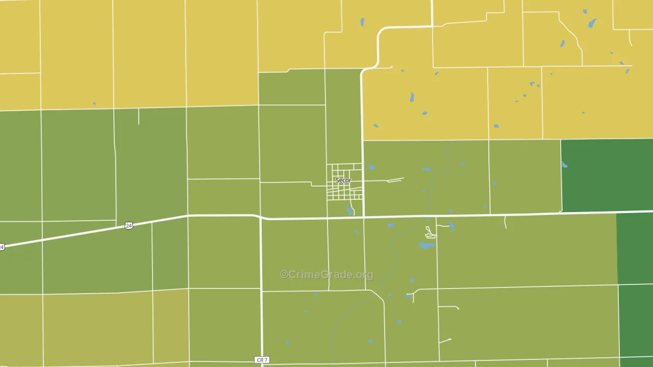 Secor, IL Map of Robbery Rates