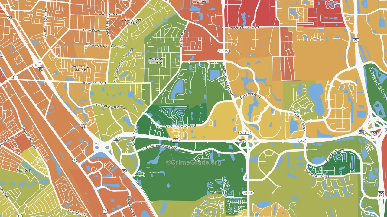 Secret Cove, Jacksonville, FL Map of Robbery Rates