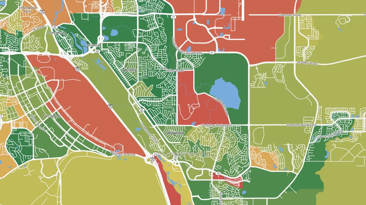 Security-Widefield, CO Map of Robbery Rates