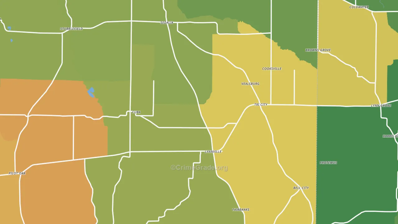 Sedalia, KY Map of Robbery Rates