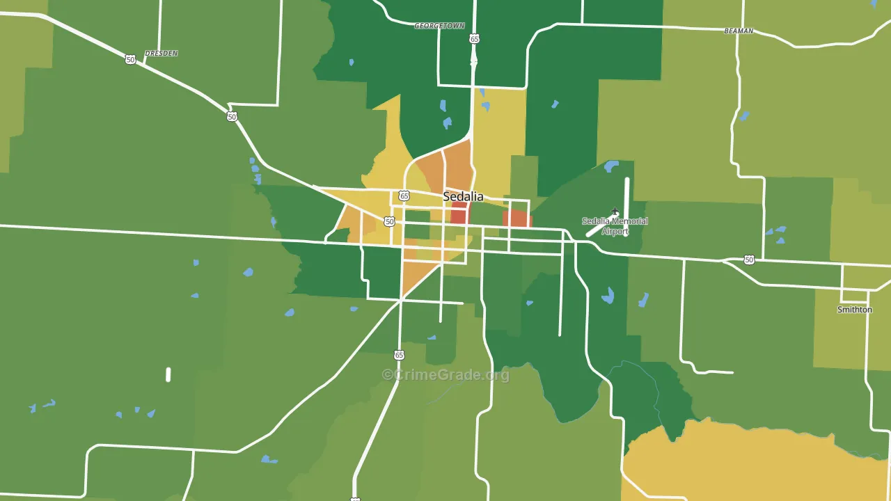Sedalia, MO Map of Robbery Rates