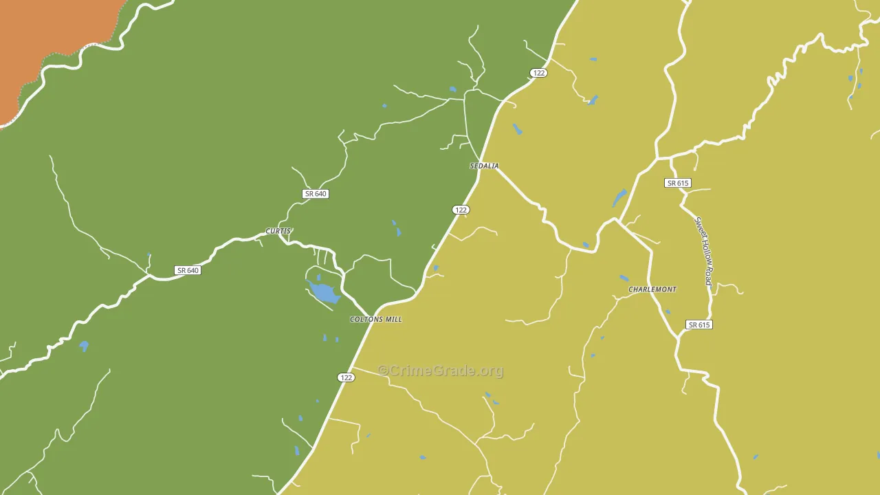 Sedalia, VA Map of Robbery Rates