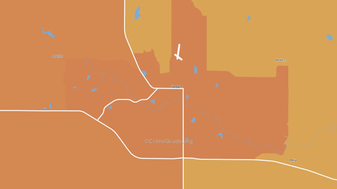 Sedan, KS Map of Robbery Rates