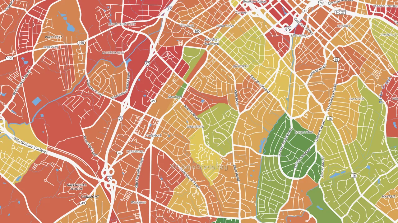 Sedgefield, Charlotte, NC Map of Robbery Rates