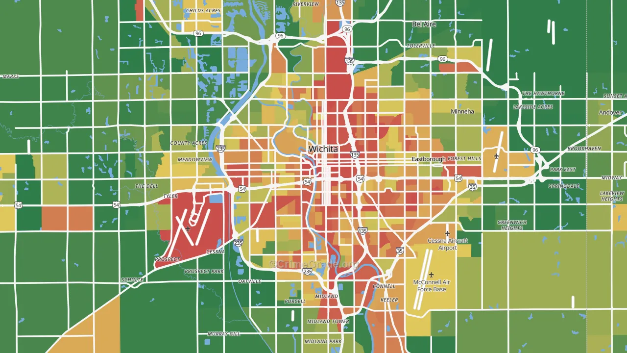 Sedgwick County, KS Map of Robbery Rates