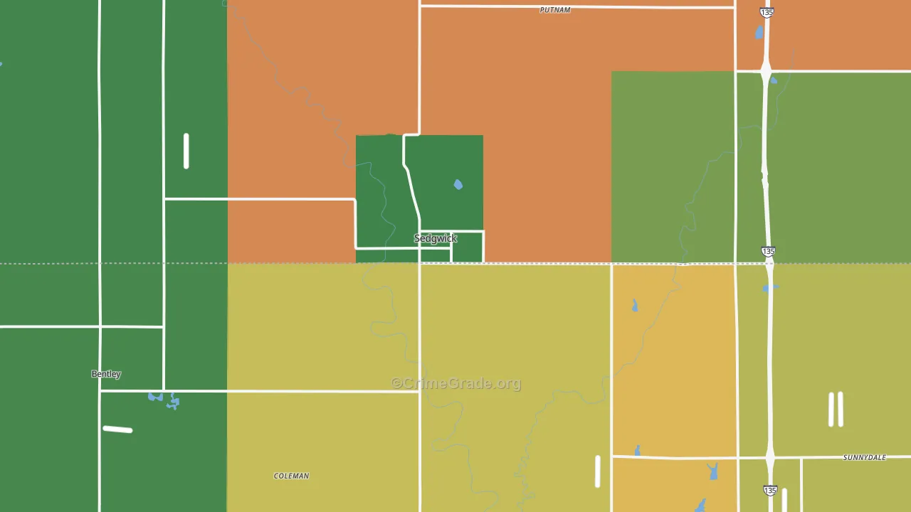 Sedgwick, KS Map of Robbery Rates