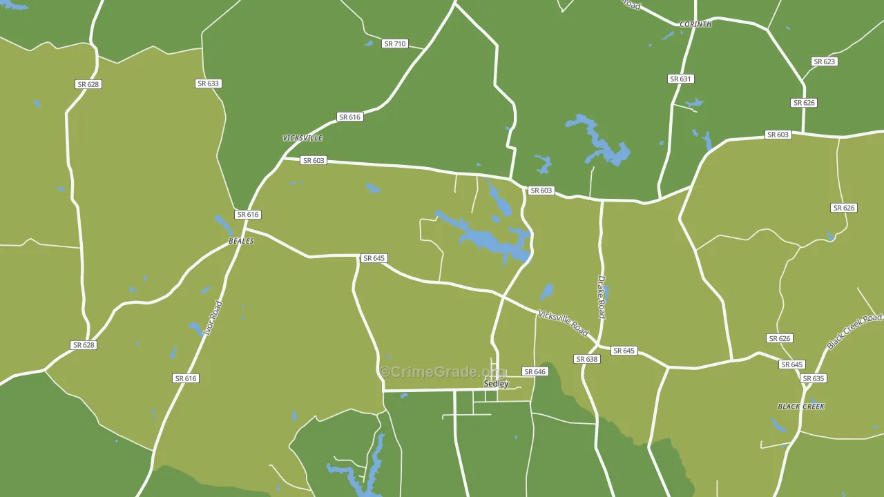 Sedley, VA Map of Robbery Rates