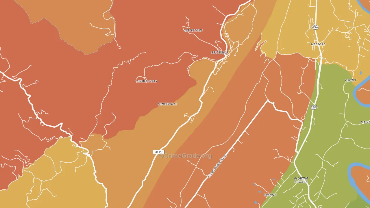 Seeber Flats, TN Map of Robbery Rates