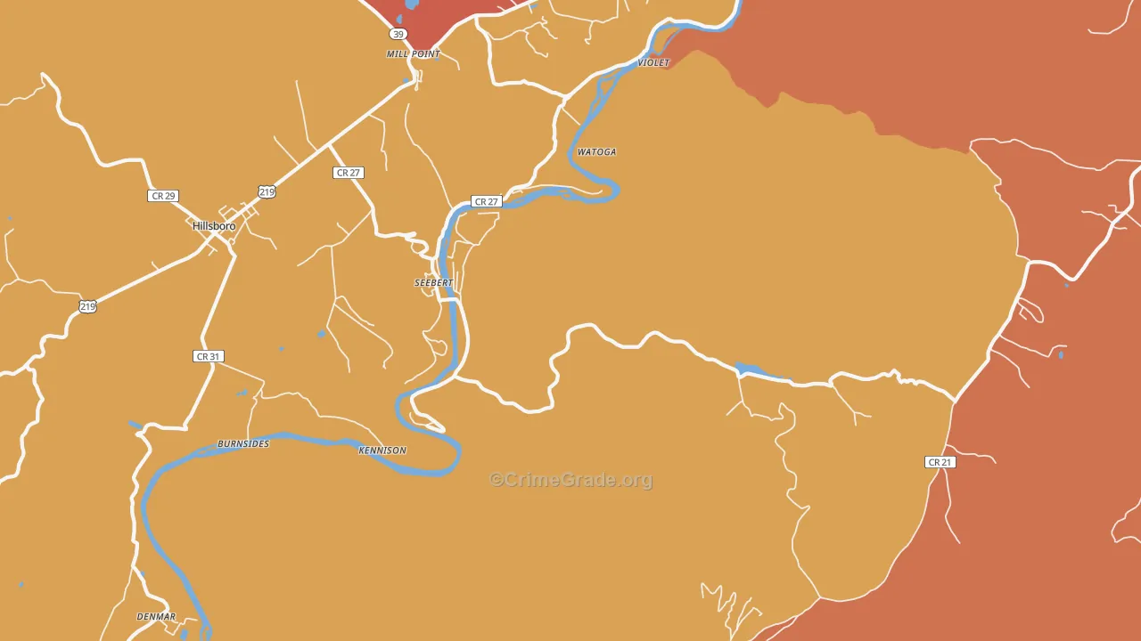 Seebert, WV Map of Robbery Rates