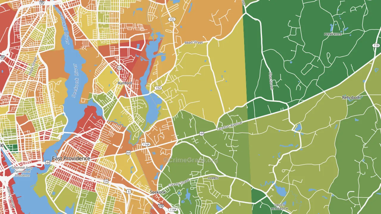 Seekonk, MA Map of Robbery Rates